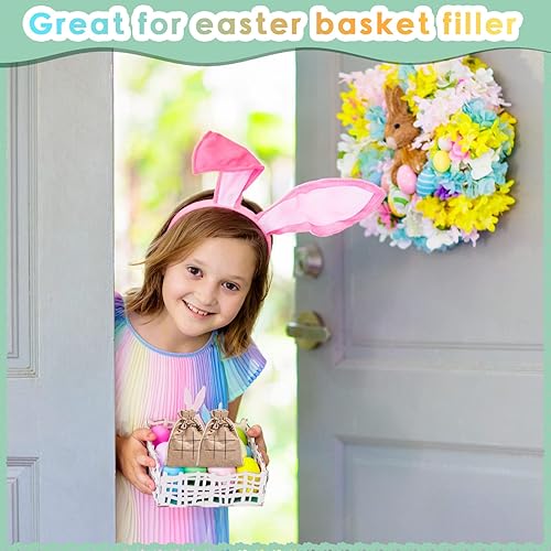 Miniatura 4 de 120 piezas con temática de Pascua, incluye mini conejo y zanahorias, bolsas de regalo de arpillera con cordón para niños, juegos de Pascua,