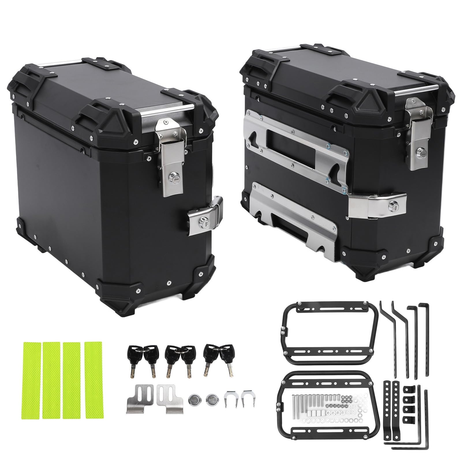 Drfeify Universeller Motorrad-Seitenkoffer, Aluminiumlegierung, Harte Seitenbox, 35 L, mit Schlosshalterung, Wasserdicht, Staubdicht, Reflektierendes Design für Tourenfahrer für (Black)