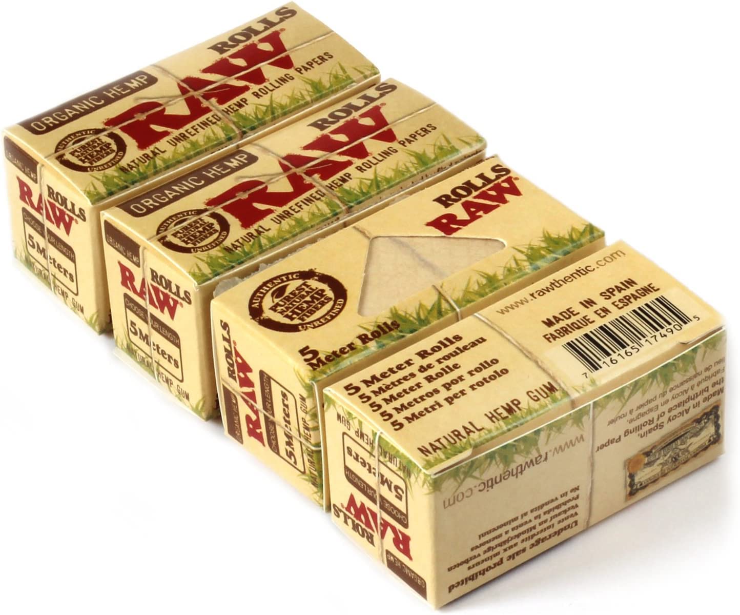 RAW Natural UNREFINED Organic Rolling Paper Rolls - 4 x 5m Papers with DeLaCruzV Sticker.