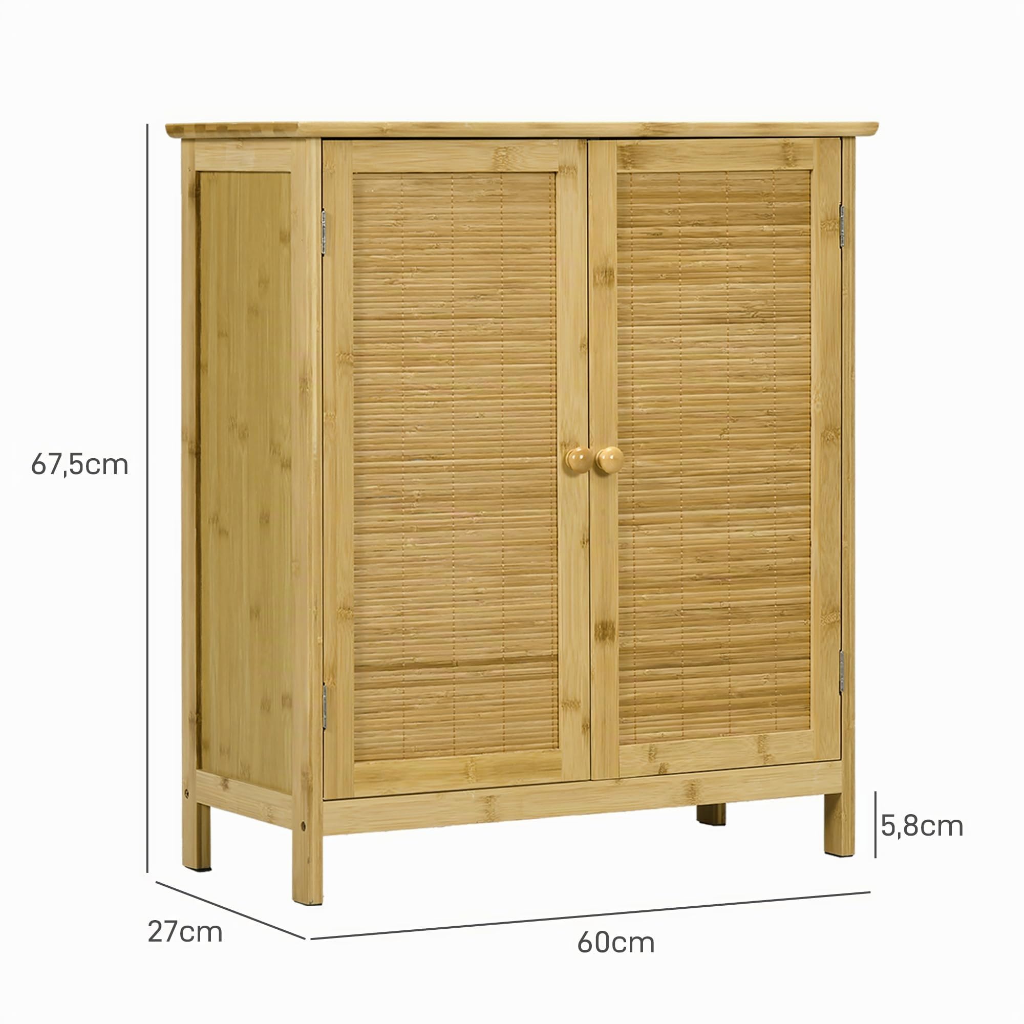 HOMCOM Aparador de Bambú de 2 Puertas con 2 Estantes 60x27x67,5 cm Natural | Aparador de Salón Bohemio, Entrada, Cocina, Dormitorio