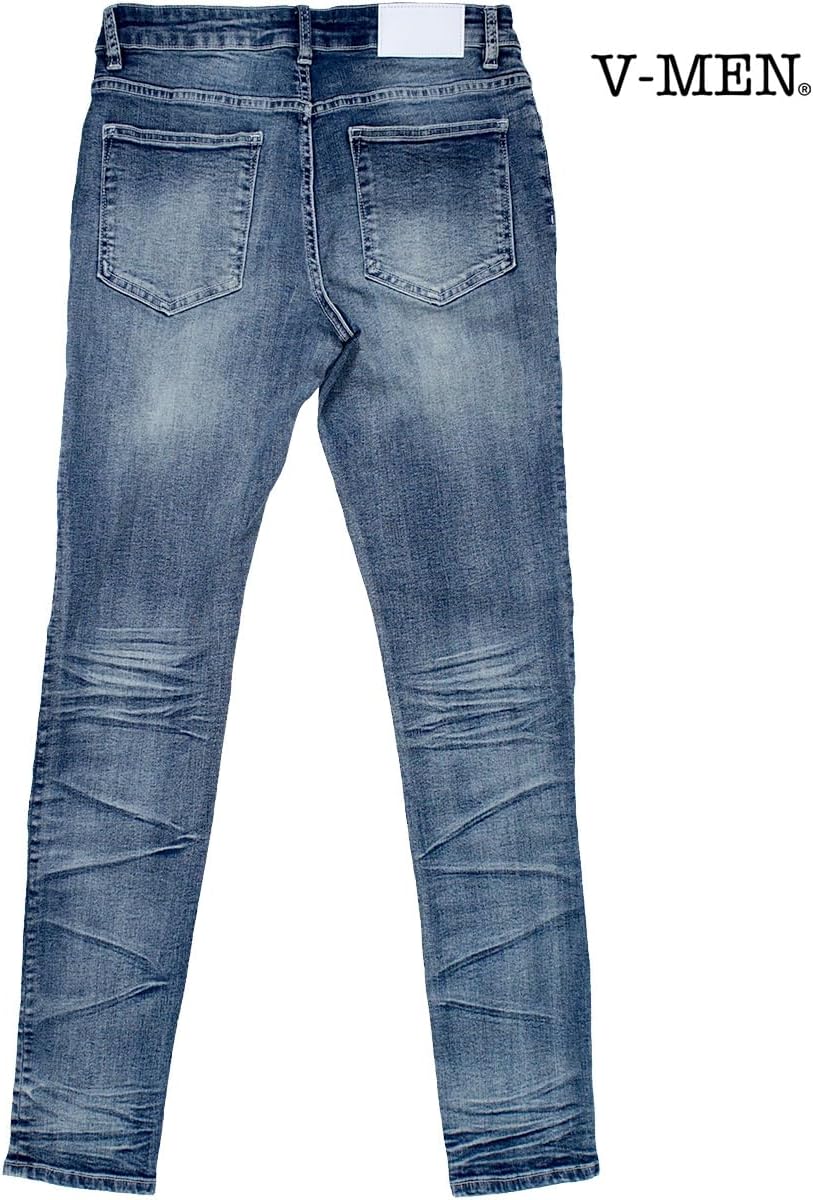 [ブラックバリア] BlackVaria スキニーパンツ リペア加工 ダメージ 細身 クラッシュ ヴィンテージ デニム ネイビー紺