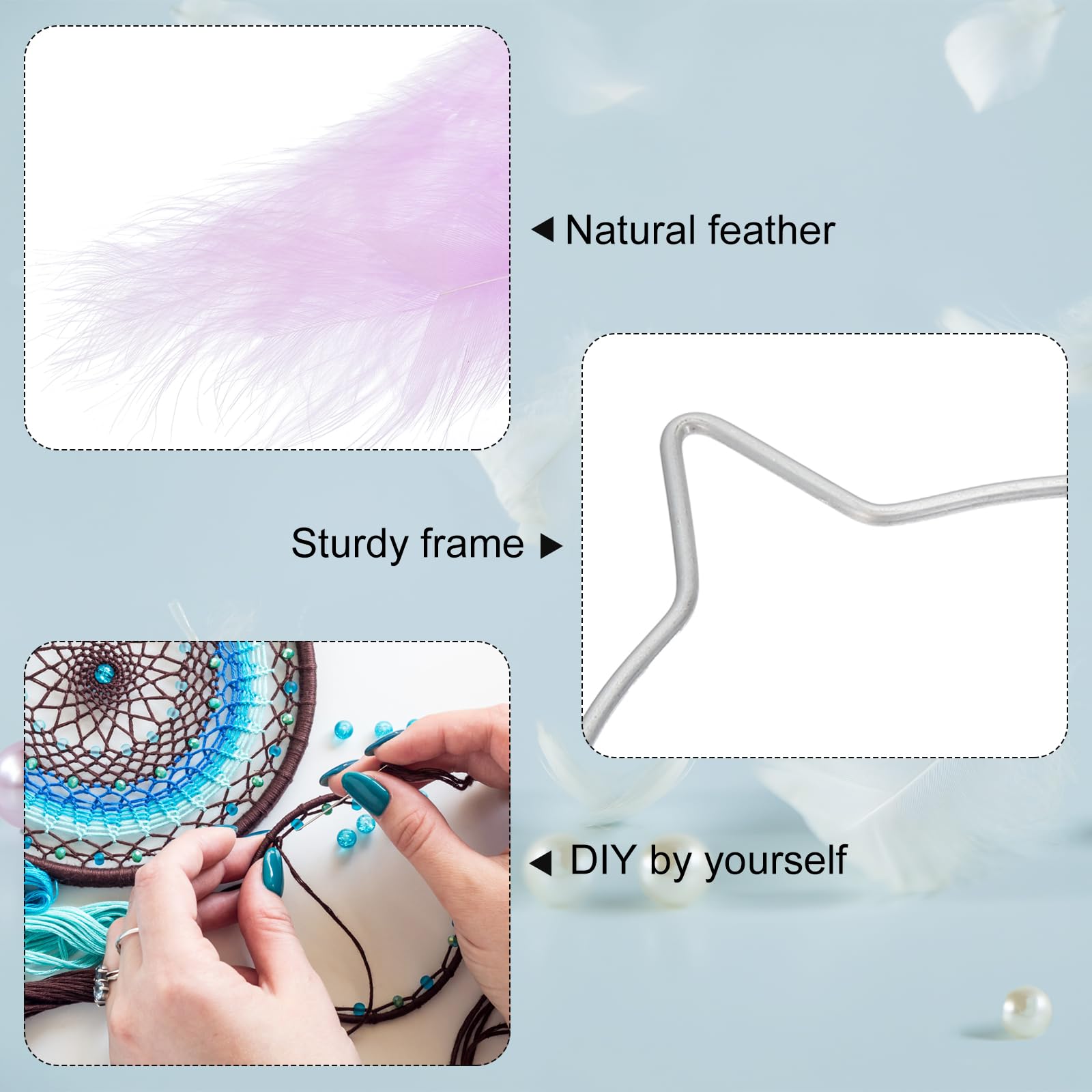 PATIKIL Attrape-Rêves DIY, Kit de Fabrication de Chat Attrape-Rêves Fait à la Main avec Plumes, Pompons et Perles pour Décoration Murale, Artisanat d'Ornement, Rose