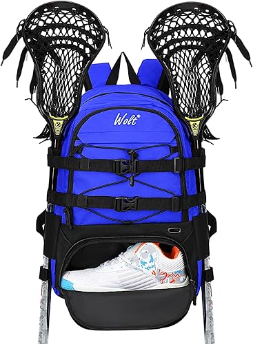 Miniatura 2 de WOLT  Lacrosse Bag-Lacrosse Mochila con dos palos de soporte - Bolsa grande de hockey sobre césped con capacidad para todos los equipos de lacrosse