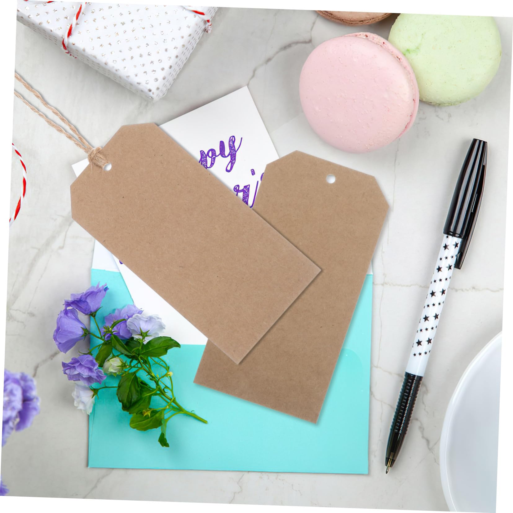 200 Étiquettes en Papier Kraft Multifonctions avec Ficelle de Jute, Légères et Simples, pour Décoration et Projets Diy, Couleur Kaki Classique