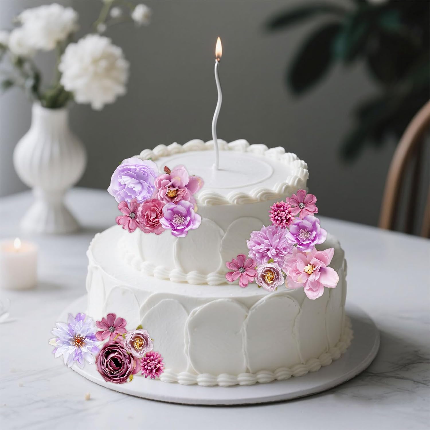 27 Pcs Faux Flowers Small Silk Artificial Flower for DIY Multicolor Flowers Craft Supplies for Wedding Party Graduation Home Decor (27, Purple) - Image 4