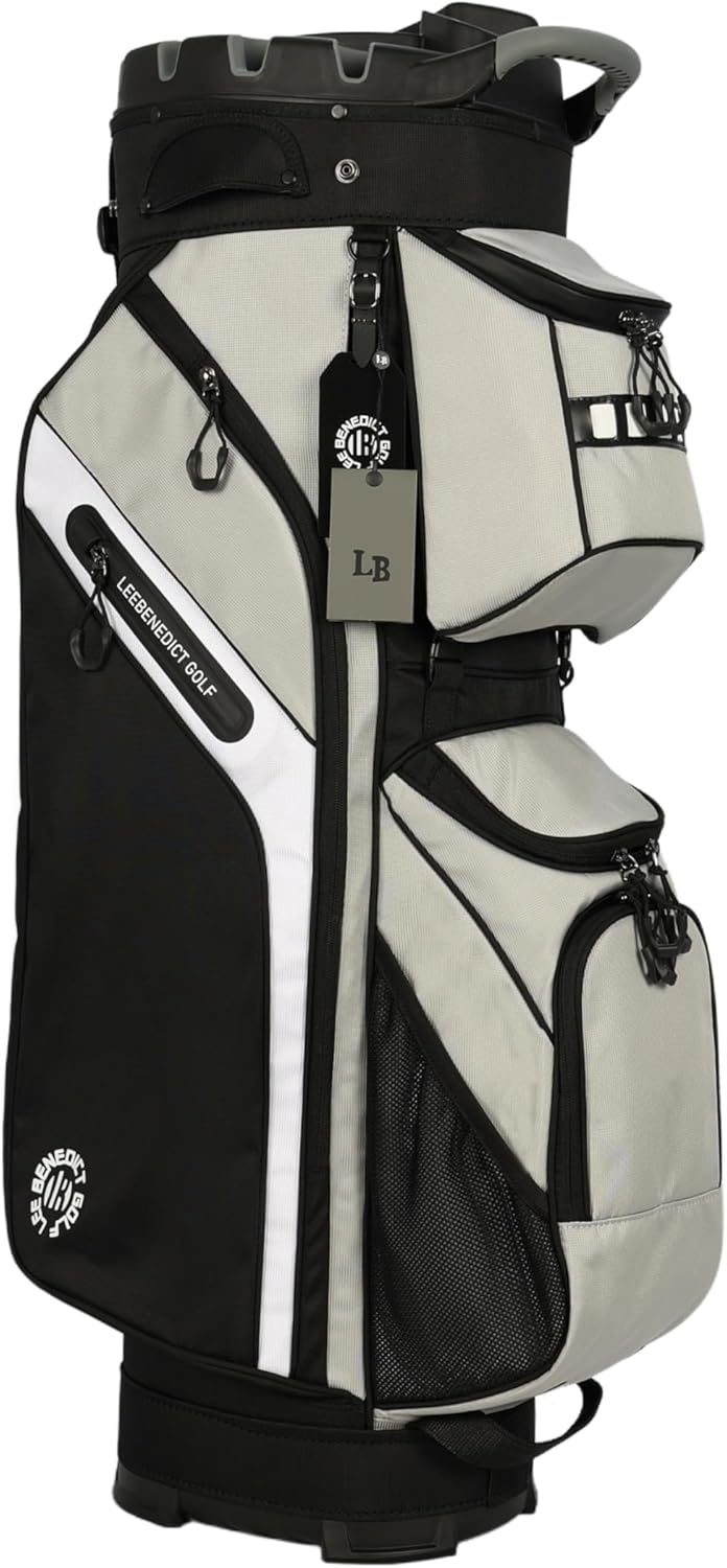 LEEBENEDICTGOLF Golf Cart Bag with 14 Way Organizer Divider Top, Premium Cart Bag with Handles and Rain Cover for Men
