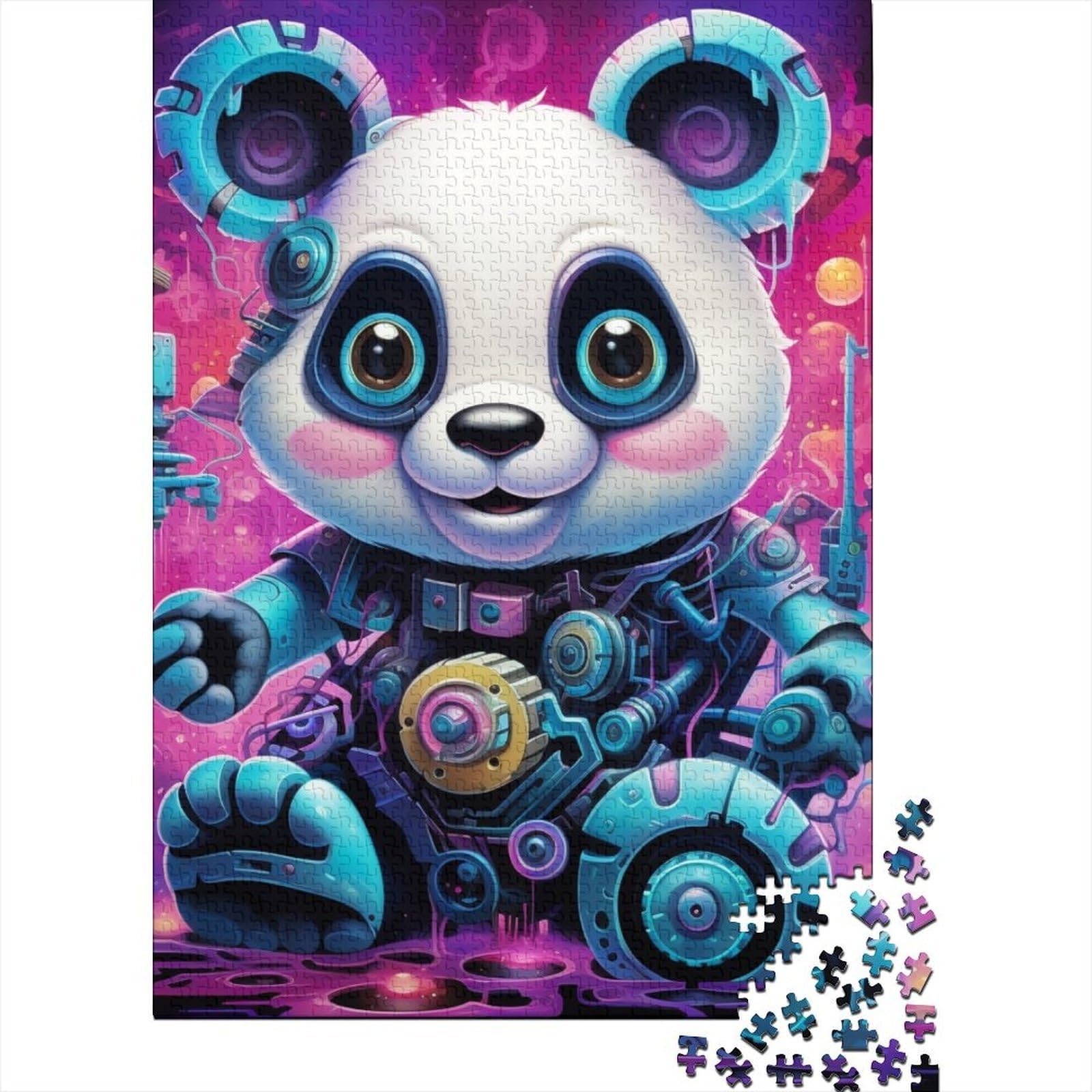 Mechanical Panda 1000 Piece Jigsaw Puzzle Paper for Adults Cyberpunk Colorful Scene Puzzle Game for Family Focus Decor Gift 70x50cm/1000pcs