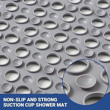 Non Slip Bathtub Mat and Shower Mat 31x17 inch,Bath Mat with Quick Dry Drain Holes and Suction Cups, Soft Comfortable Safe Bathroom Mat for Bath Tub, Floor, Tile (Grey)