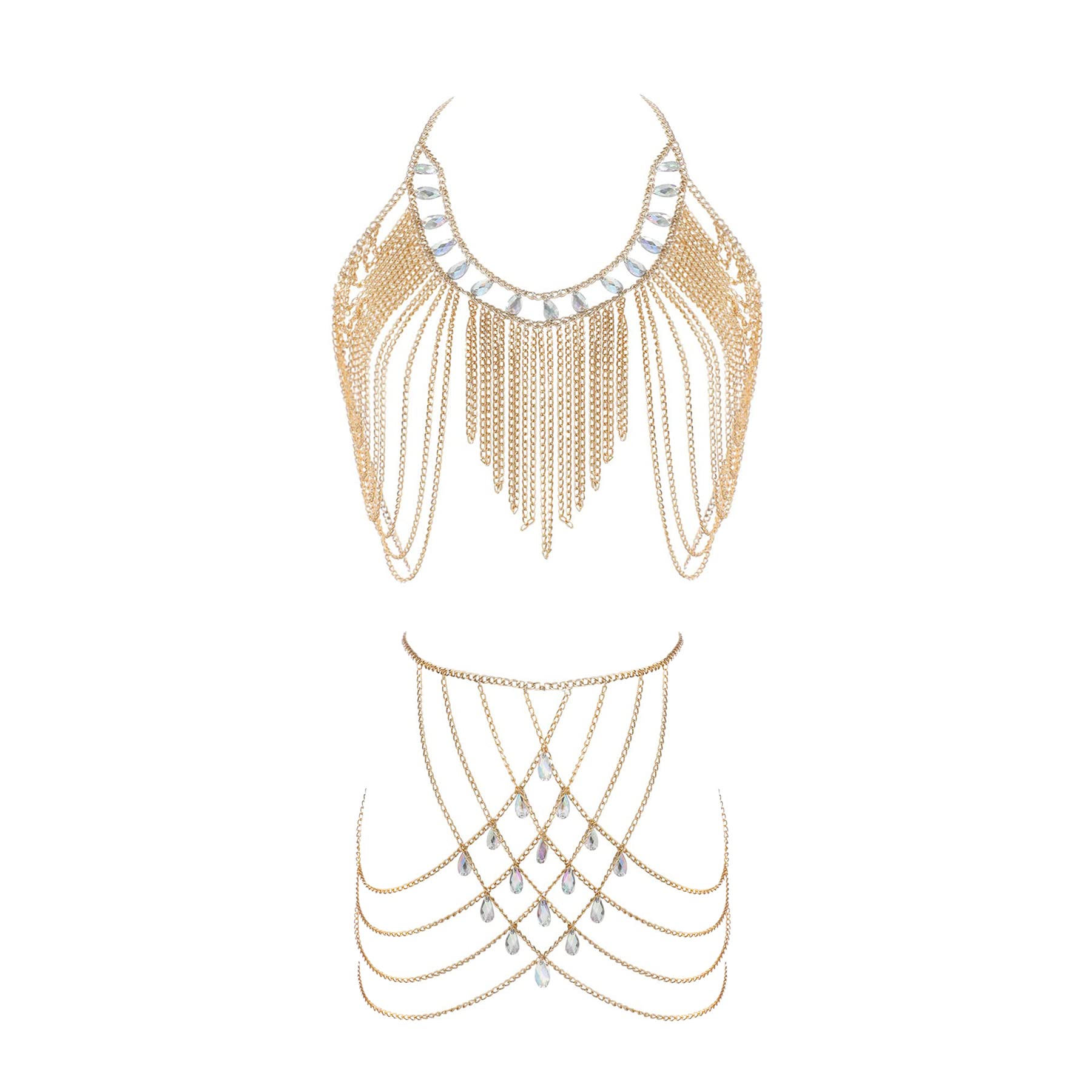 Connie ClorisWomen's Sexy Body Chain Suit Fashion Halter Bra Chain Body Jewelry (206-C-Gold color)