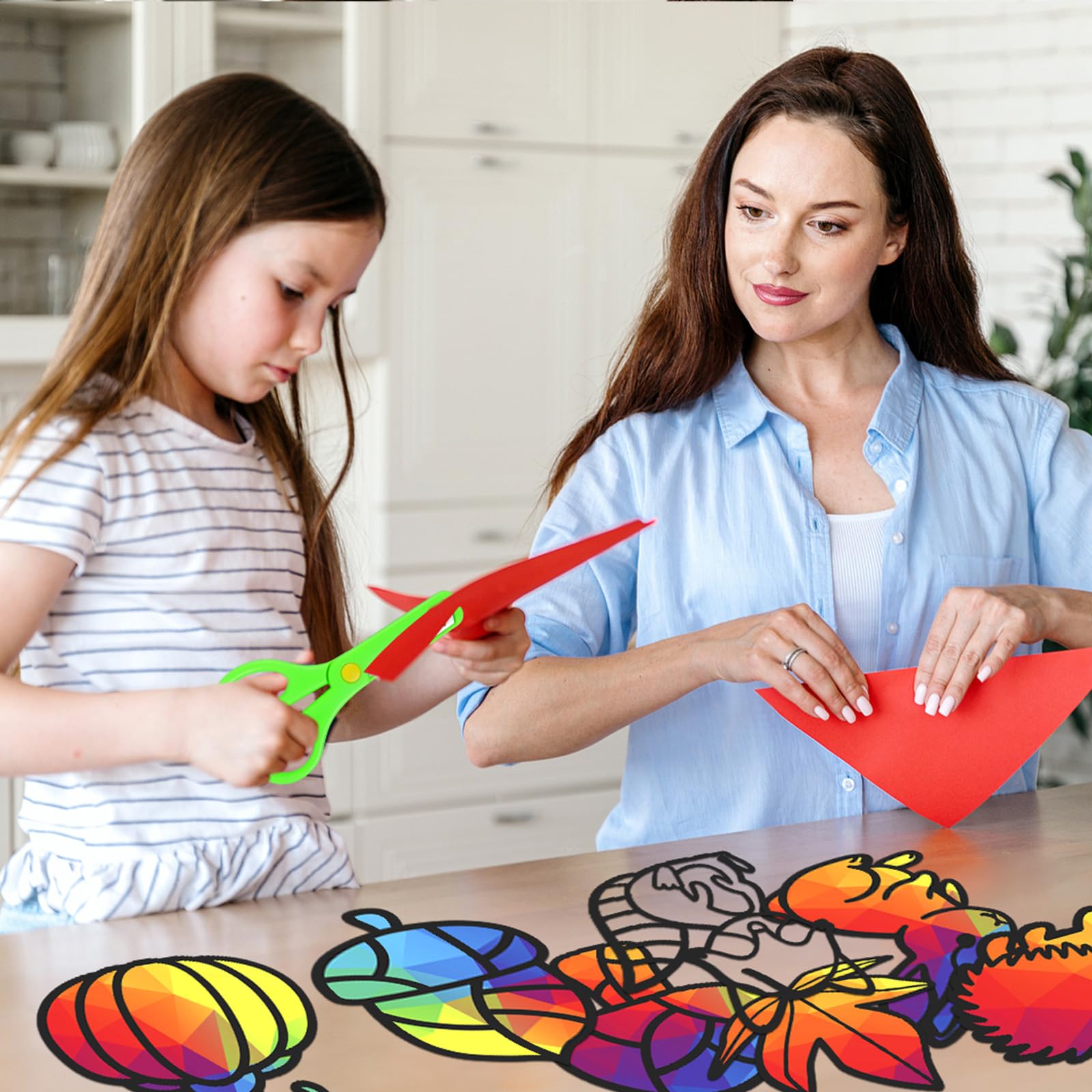 Lavoretti Autunnali Per Bambini - Kit Fai Da Te Con 26 Decorazioni Per Finestre, Carta Colorata E Forbici, Regalo Creativo