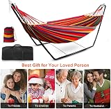 Hammock with Stand, Double Cotton Hammock with Adjustable Steel Frame & Spreader Bar for Garden/Backyard/Travel, Includes Carry Bag, 2 Hooks & Ropes, Easy Assembly - Red - 7