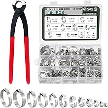 Knpwer 150 collane di serraggio a orecchio unico, in acciaio inossidabile 304,12 misure con anelli da 6 a 33,1 mm, fascette di serraggio singole, morsetto a crimpare senza cuscinetto