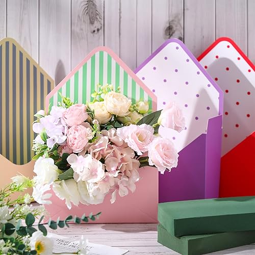 Miniatura 3 de 4 juegos de cajas de sobres de ramo de floristas con bloques de espuma floral caja de regalo de papel para el día de San Valentín día de la madre
