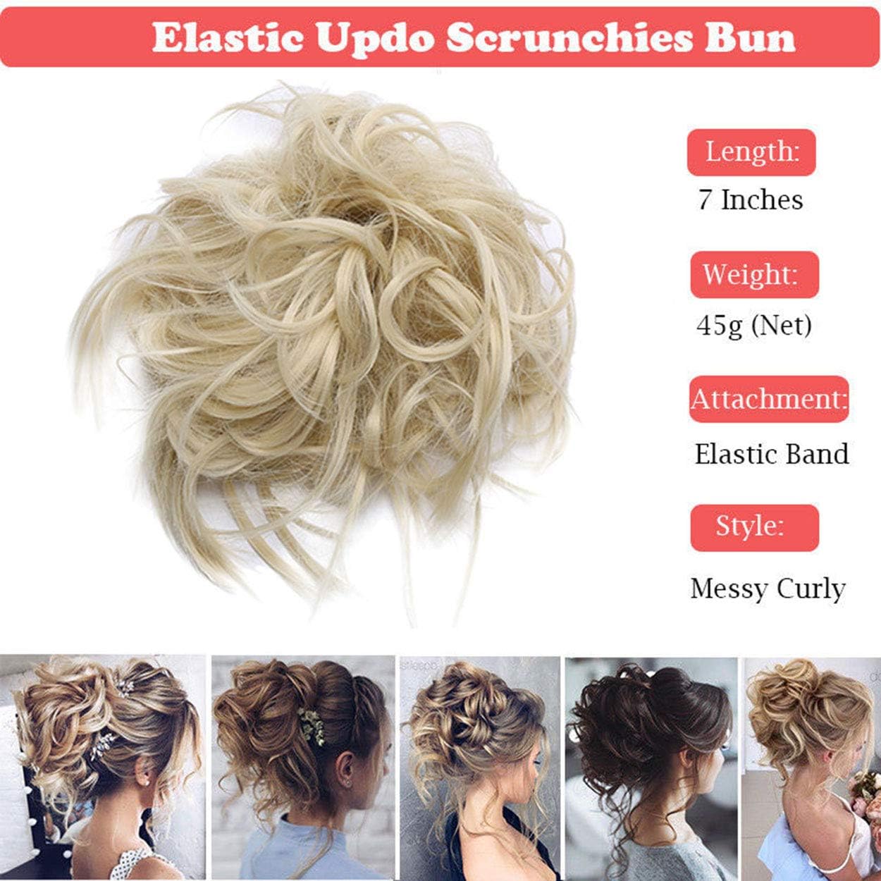 Fashion Tousled Hair Extensions Hairpiece Scrunchie Straight Elastic updo Scrunchy BUN Brown Blonde Instant Ponytail wig Hairdo Bleach Blonde - Image 4