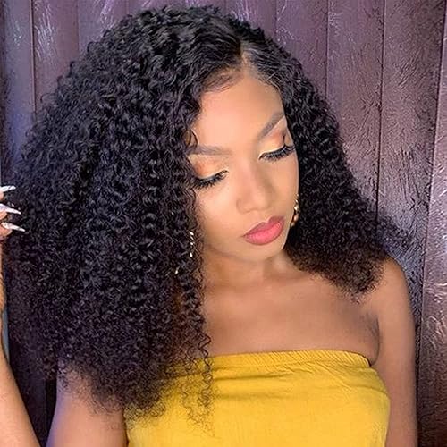 Kiqibeauty V Part Human Hair Wig For Black Women Upgrade U Part Wig Human Hair Kinky Curly Wig 100% Virgin Hair Glueless Wear and Go Wig Minimal Leave Out 200% Density (Kinky Curly, 18 Inch)