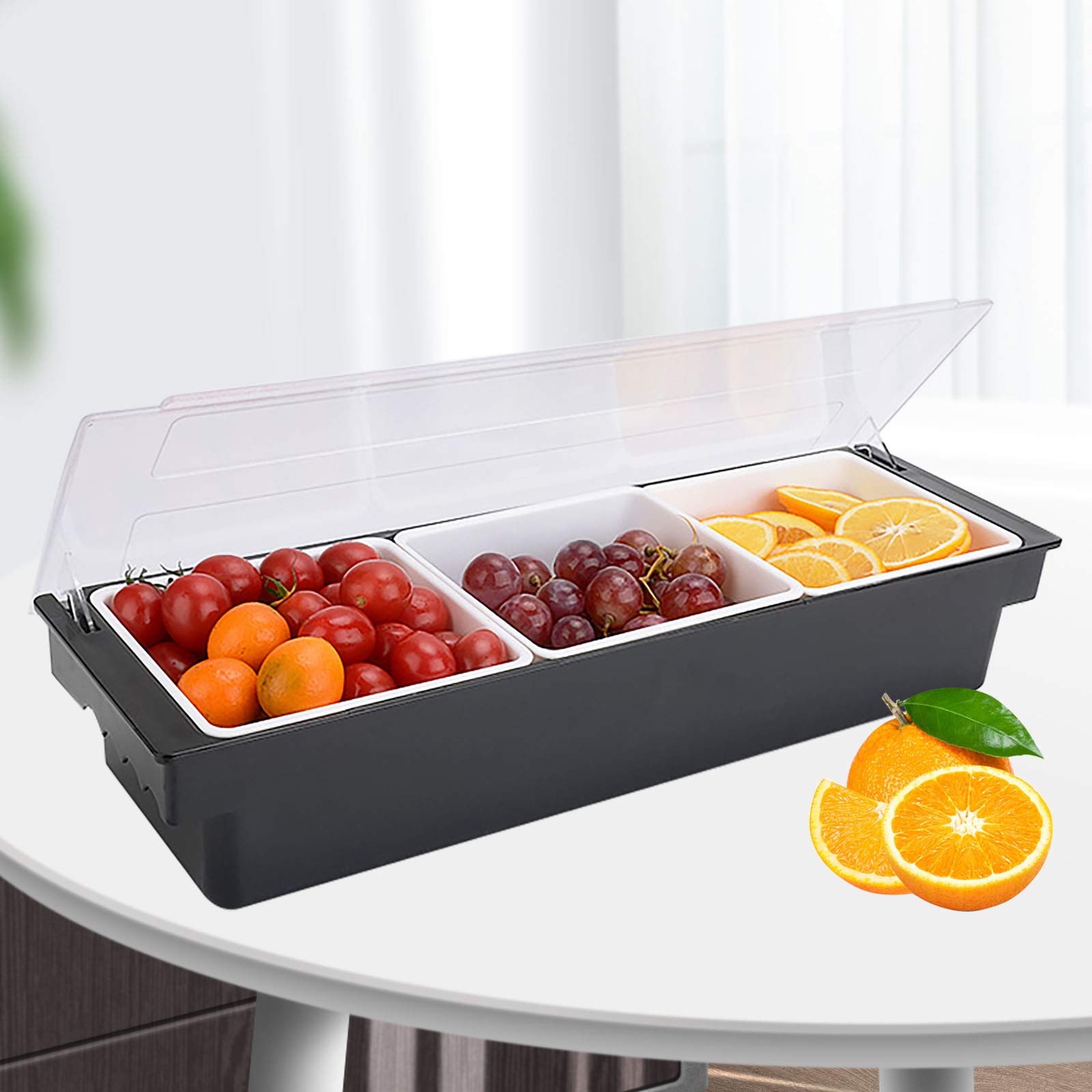 DYRABREST Multifunctional Fruit Box With Cover Condiment Server Condiment Dispenser Tray With Hinged Cover Strip Fruit Box Three Trays
