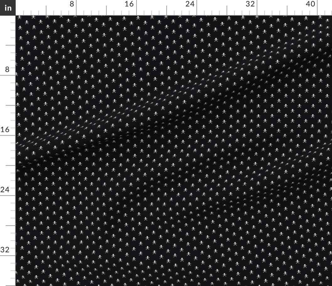 Spoonflower Fabric - White Skull Black Goth Dots Stripes Whimsical Pirate Steampunk Printed on Petal Signature Cotton Fabric by The Yard - Sewing Quilting Apparel Crafts Decor