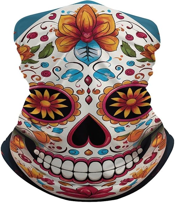 Balaclava Neck Gaiter Breathable Colorful Sugar Skull Bandanas Sun & Windproof Face Mask Face Cover Scarf Headband for Skiing Fishing Hiking Cycling All Season Outdoor Sports