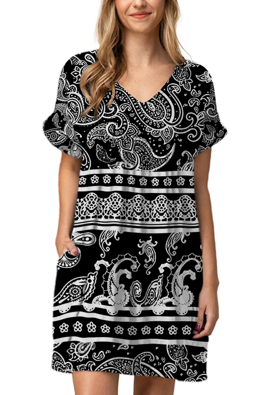 Jayscreate Women's Baby Doll Summer Casual T Shirt Flowy Short Sleeve Dress
