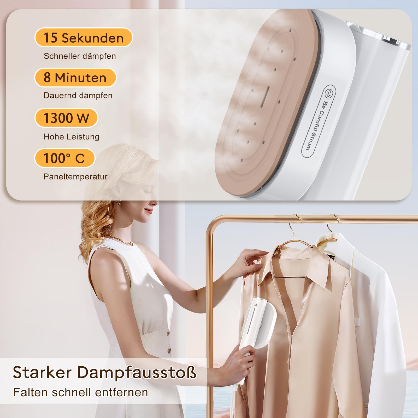 ITEFDTUTNE Reise Dampfglätter (100-240V), Tragbare Steamer für Kleidung, 2-in-1 Reisebügeleisen 1300W Steam iron, 15s schnelles Aufheizen Steamer dampfglätter für Reisen & Zuhause nutzen