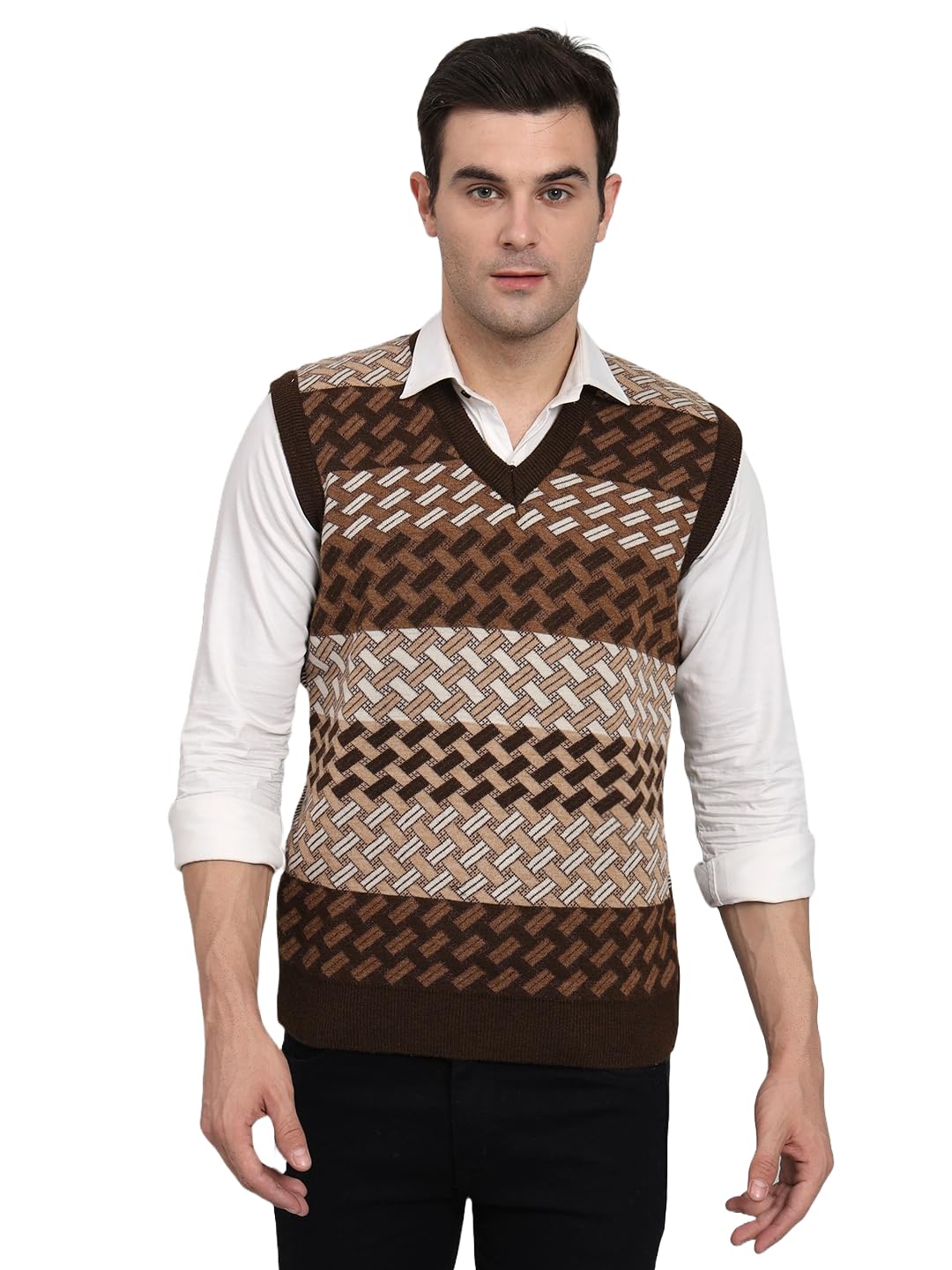 ewools Men's winterwear Woolen Zigzag Sleeveless Cardigan Sweaters-picture-31