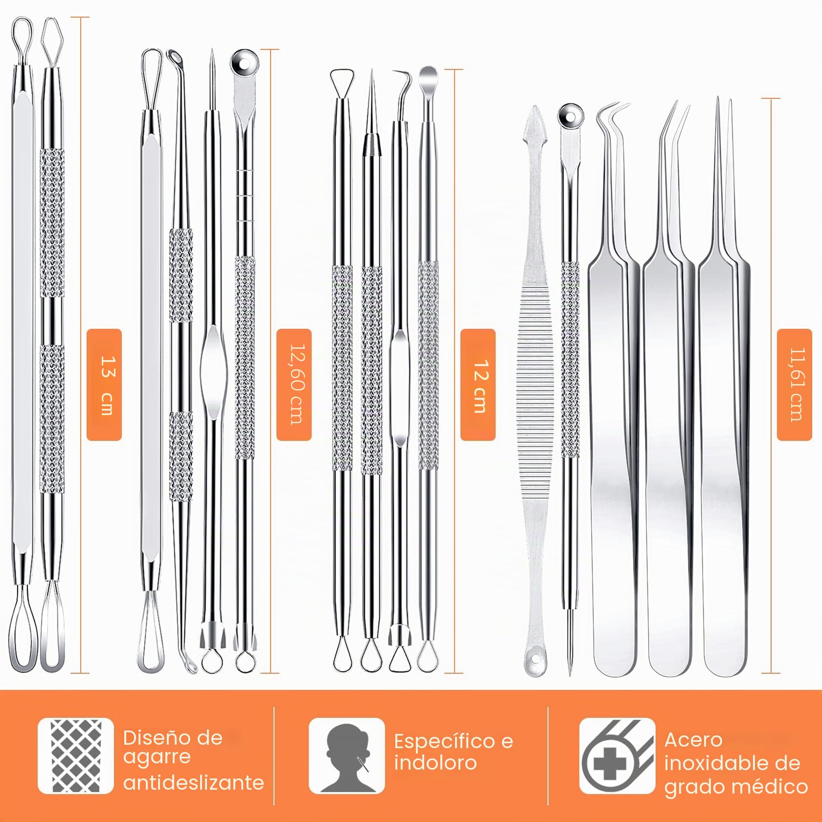 IUMAKEVP - Kit de herramientas profesionales para eliminar espinillas y comedones, 15 piezas de acero inoxidable