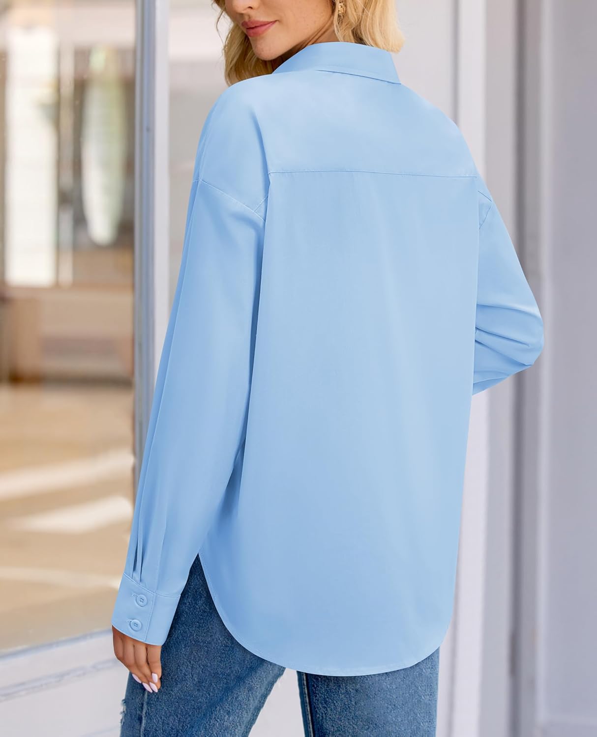 siliteelon Oversized Button Down Shirts for Women Long Sleeve Boyfriend Casual Blouses Collared Work Drop Shoulder Tops - Image 2