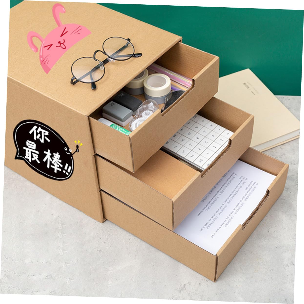 Organisateur de Tiroir à Papier en Carton à Plusieurs Niveaux, Boîte de Rangement de Documents Compacte, Multifonction pour Bureau et Organisation de Fournitures Scolaires