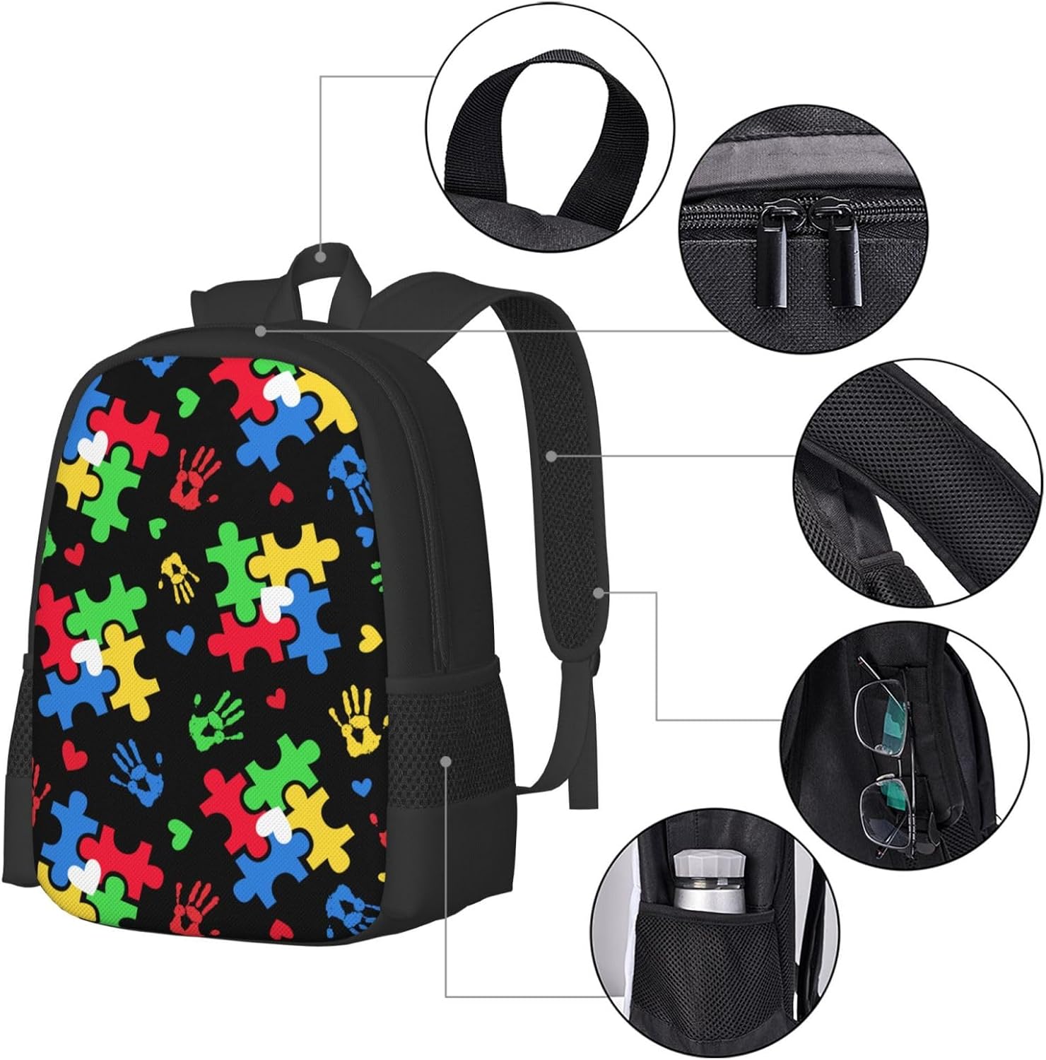 Autism Awareness Backpack,16.5 Inch small Travel Daypack Sports Bag Laptop Backpack for Men Women