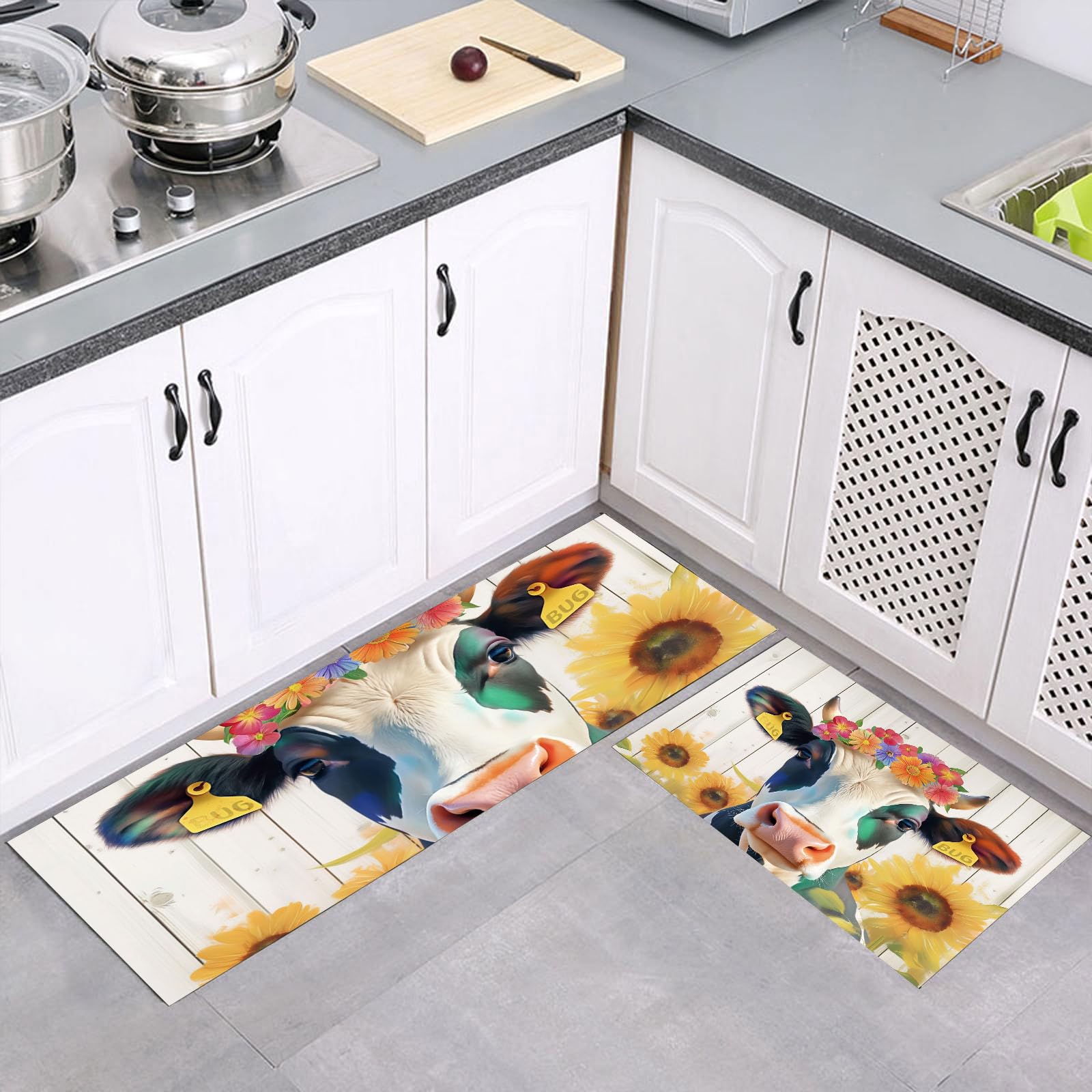 Alfombra de cocina de flores decorativa y juegos de tapetes lavables para entradas de casa