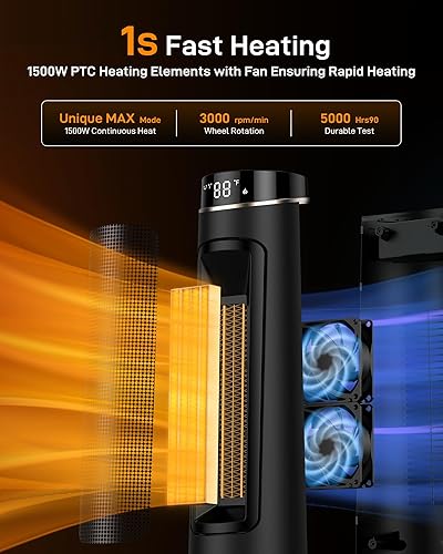 Miniatura 2 de Domenow Calentadores de espacio de 31 pulgadas para uso en interiores, calentador de espacio de torre de cerámica para calefacción de habitación,