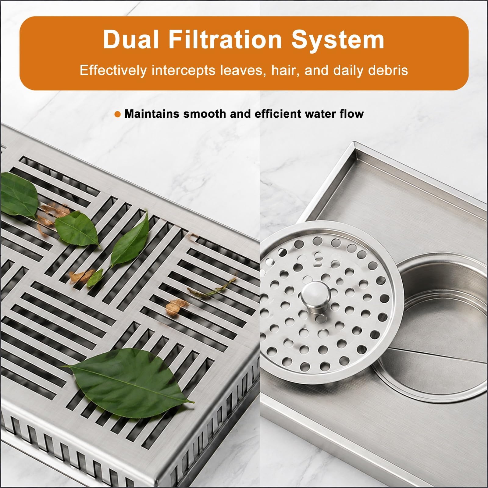 Grille De Drainage Longue en Acier Inoxydable pour Terrasse Et Jardin | Panier Filtre D'évier En Acier Inoxydable 304, Conçu Pour Terrasses Et Jardins(10x60cm(75 Holes))