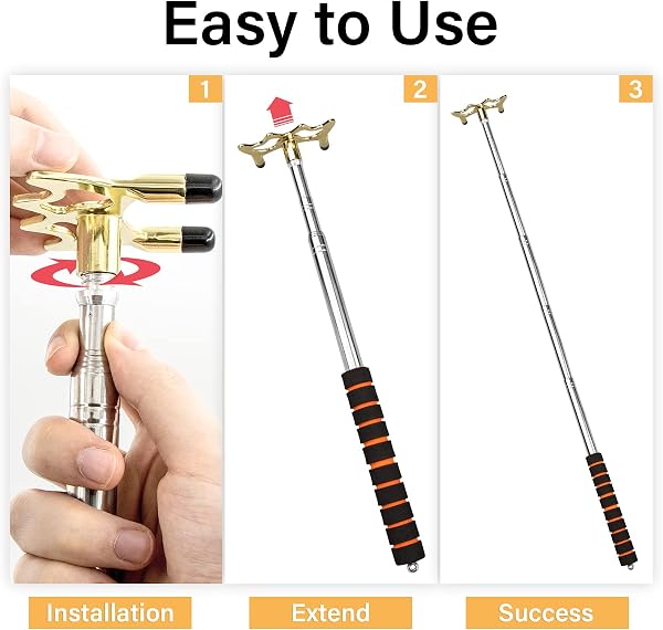 Adhafera Queue de Billard, Support Rétractable Queue de Billard avec Têtes en Laiton, Bâton de Repose-Piscine d'Extension, Accessoires de Billiard, Snooker, Jeu, Compétition - 2