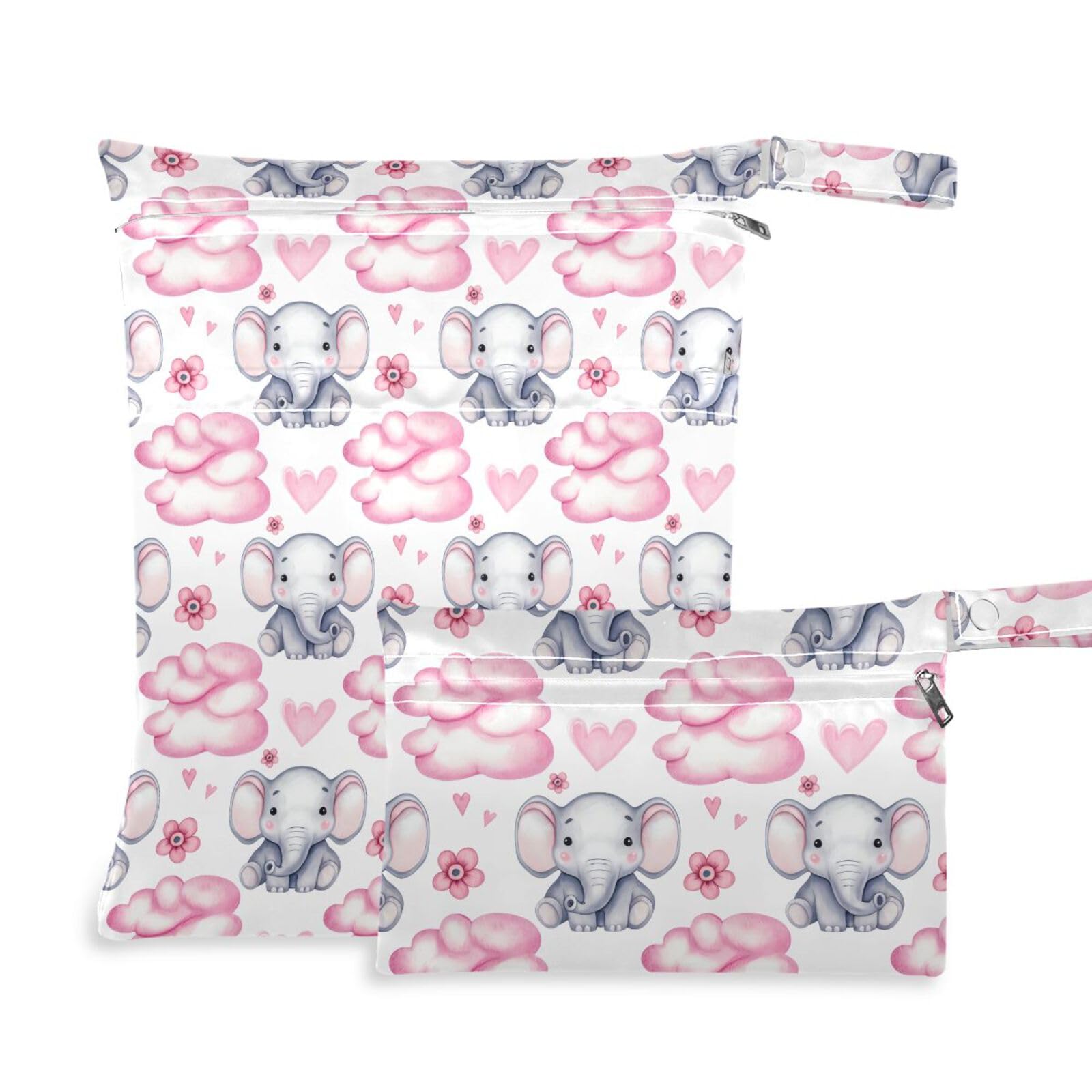 Coikll Wet Dry Bags for Cloth Diaper 2 Pack Waterproof Yoga Gym Bag for Swimsuit Wet Clothes Baby Items-?Cute Elephants?