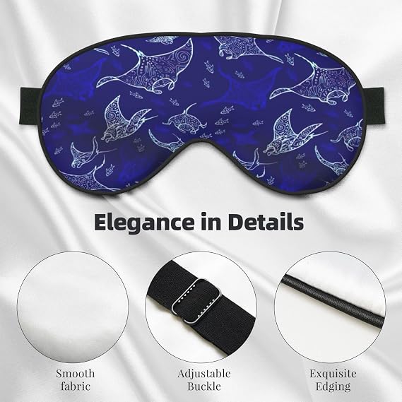 Manta Ray and Fish Print Silk Like Sleep Eye Mask Comfortable Blindfold Adjustable Soft Eye mask for Sleep
