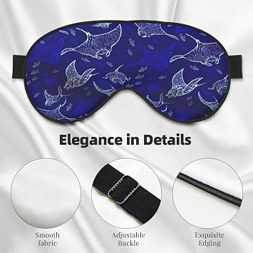 Manta Ray and Fish Print Silk Like Sleep Eye Mask Comfortable Blindfold Adjustable Soft Eye mask for Sleep