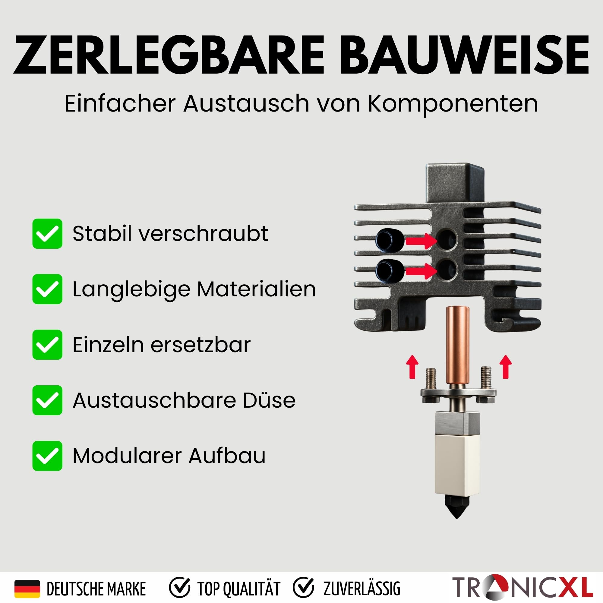 TronicXL Zestaw do drukarki 3D Bambu Lab P1P, P1S, X1, X1C, X1E, przekładnia ekstruder + zestaw Hotend 3.0 + 2 x dysza 0,4 mm, blok grzewczy do bambusa, akcesoria do druku 3D, część zamienna