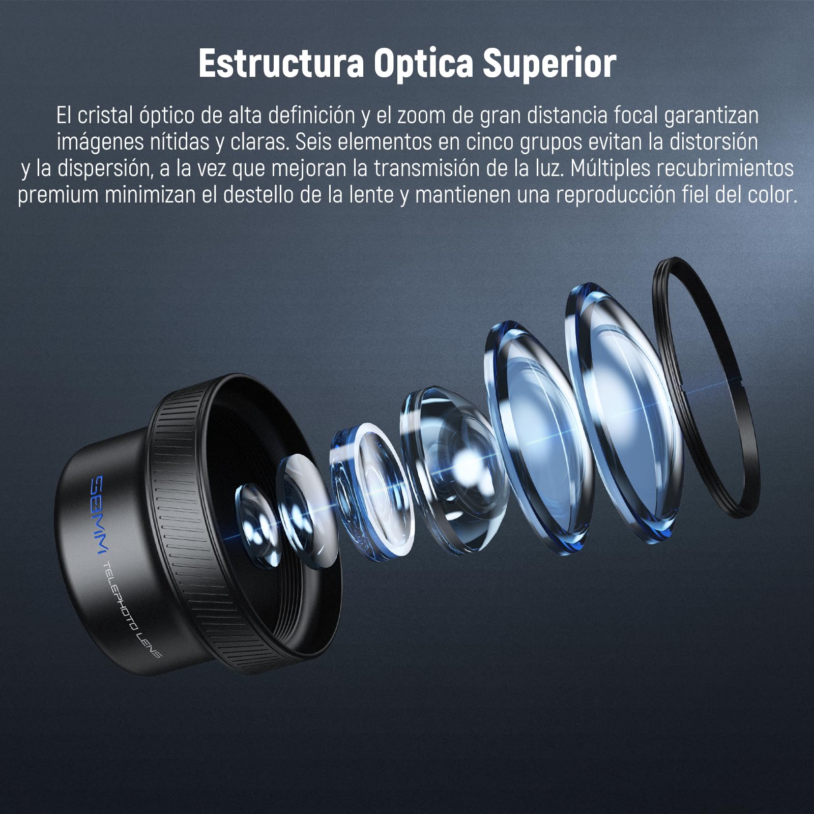 NEEWER 58mm Lente Telefoto con 17mm Threaded Celular Lente de Cámara Clip | LS-71, 6 Elements in 5 Groups, 2X Magnification, para iPhone Android Samsung, para retrato fotografía