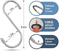 Vista 3 de Myfolrena 20 Pack S Hooks for Hanging, 3.4 Inch Metal S Shaped Hook Heavy Duty Hanging Hooks for Pots, Pans, Plants, Bags, Cups, Clothes (Silver)