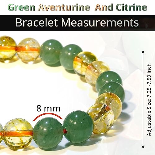 Miniatura 3 de Citrine, Green Aventurine Bracelet Healing Crystal Bracelet for Women and Men 8mm Round Beaded Bracelet for Good Luck, Wealth, Abundance Elastic