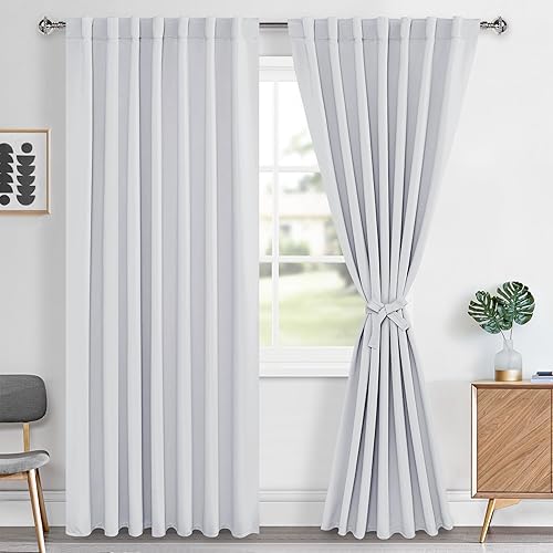 Miniatura 12 de Hiasan Cortinas opacas blancas extra anchas para dormitorio, cortinas opacas térmicas extra anchas de 72 pulgadas de largo, con pestaña trasera,