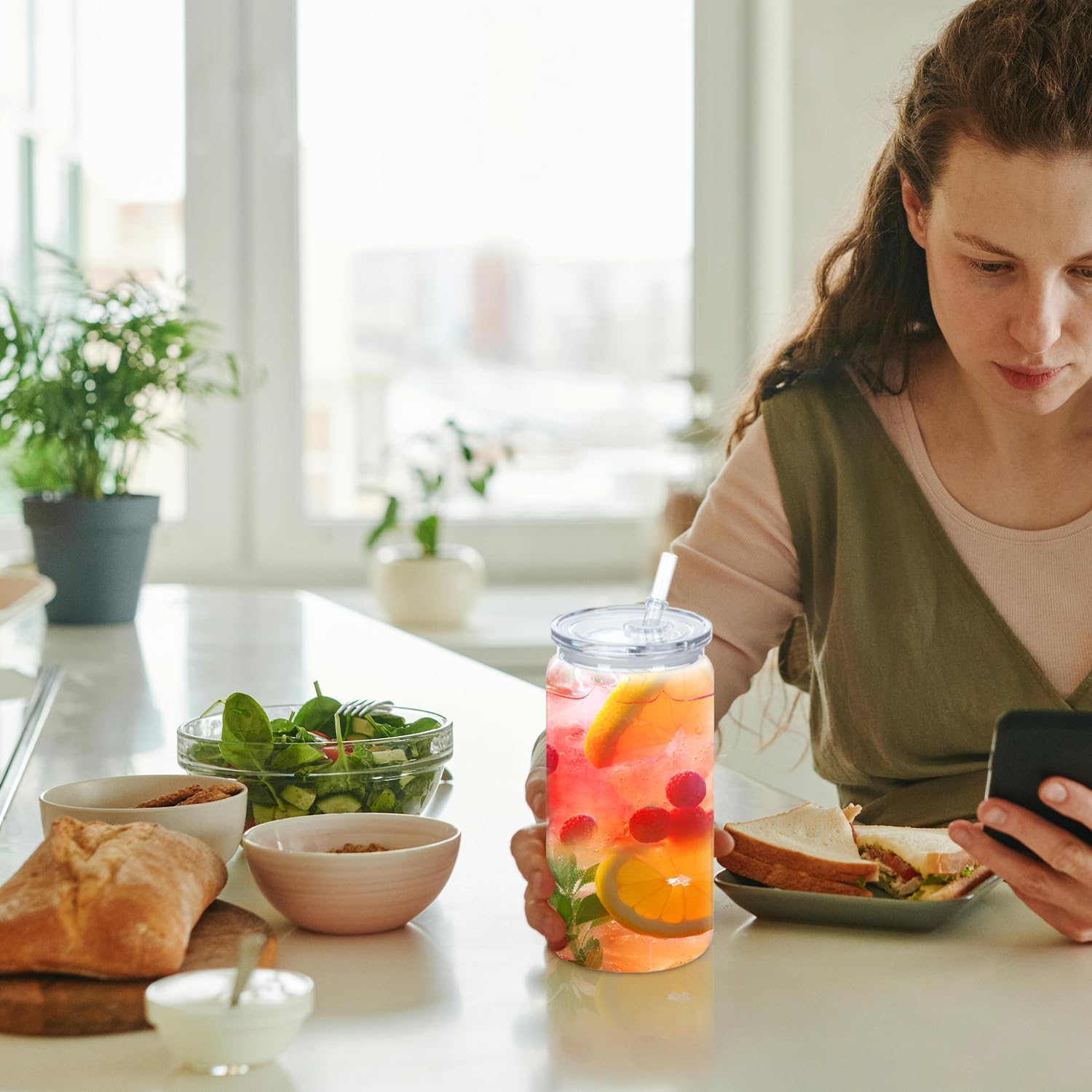 16 Oz Acrylic Plastic Can Tumbler, 6 Pack Plastic Clear Cup Beer Can, Plastic Mason Jar with Clear Lid - Image 4