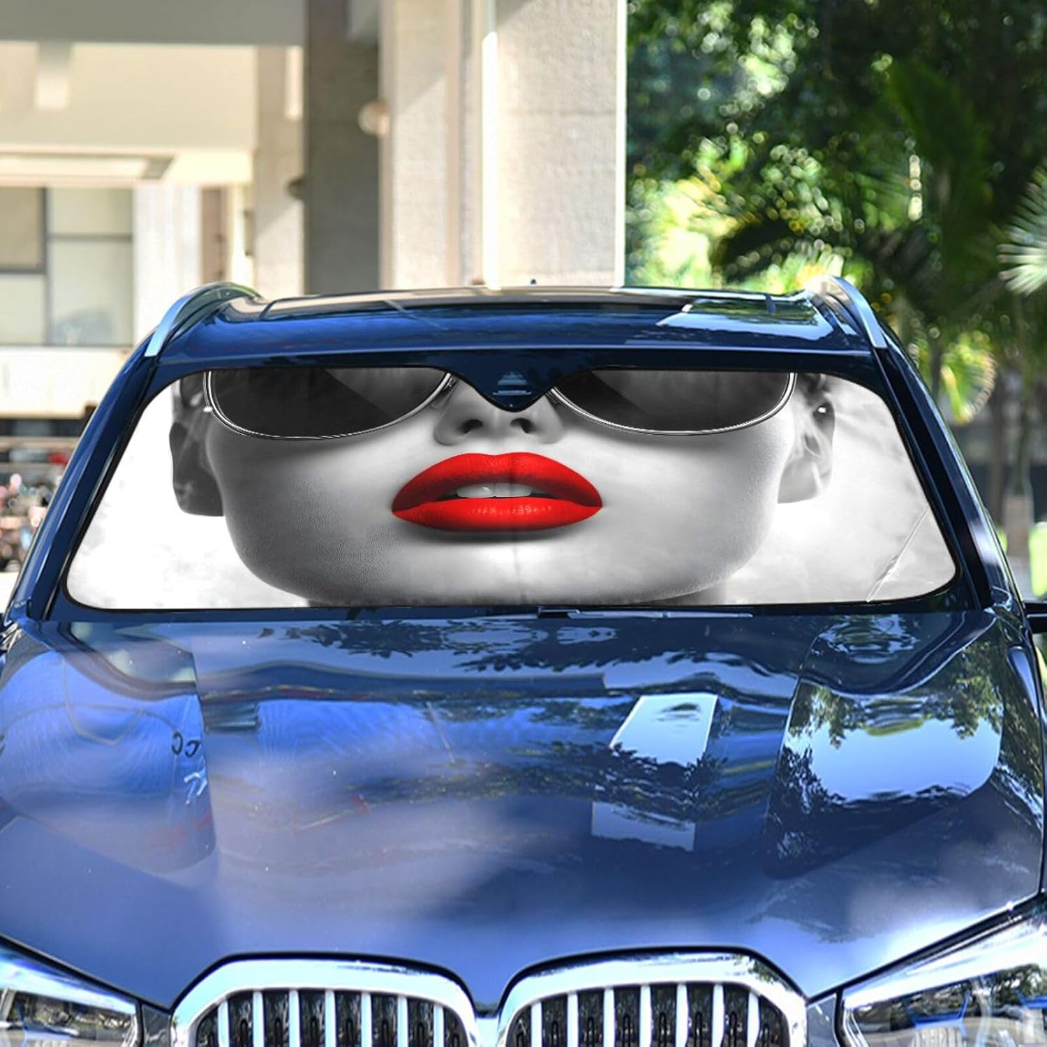 Windshield Sunshade Woman Lip Red Black Foldable Car Front Window Sun Shade for SUV Sedans Truck Funny Cute Reflective Windshield Cover Keep Vehicle Cool L