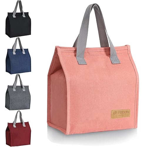 FERNYE Lunch Bag for Women/Men,Waterproof Reusable Portable Lunch Tote,Lunch Box Bag.Thermal Cooler Bag Ideal for Work/Party/l/Travel/Picnic (Light Pink) - Pink