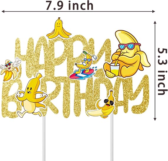 Banana Cake Topper Bananas Birthday Cake Decorations Glitter Gold Banana Birthday Party Supplies Fruit Theme Cake Pick for Let's Go Bananas Baby Shower Decor
