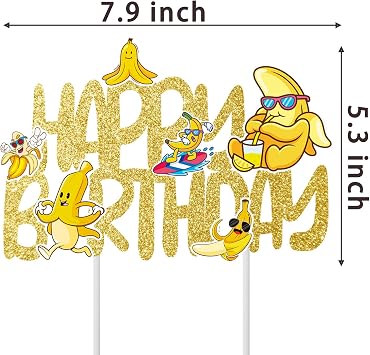 Banana Cake Topper Bananas Birthday Cake Decorations Glitter Gold Banana Birthday Party Supplies Fruit Theme Cake Pick for Let's Go Bananas Baby Shower Decor