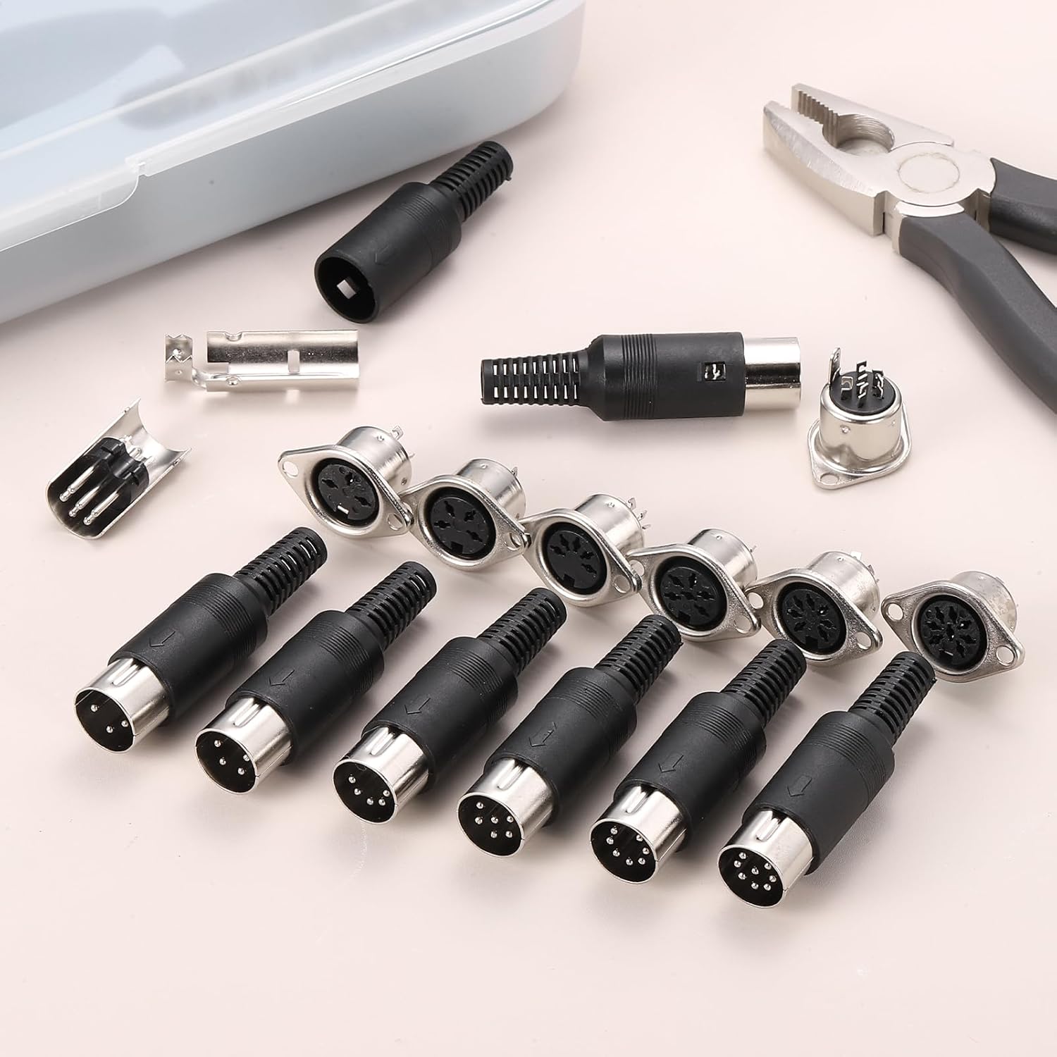 MECCANIXITY 3-Pin DIN Male Plug Connector + Female Adapter Recessed Socket Panel Mount for Digital Audio Devices,TV, DVD Player,12 Pcs