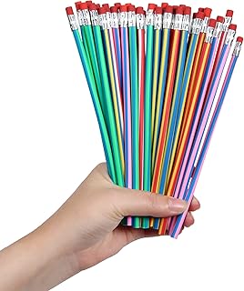 40PCS Flexible Bendable Pencils for Kids with Corlored Stripe,Soft Bendy Magic Bending Pencils with Erasers for Classroom Gifts Back to School Students Supplies,Great Bags Party Favor (40)