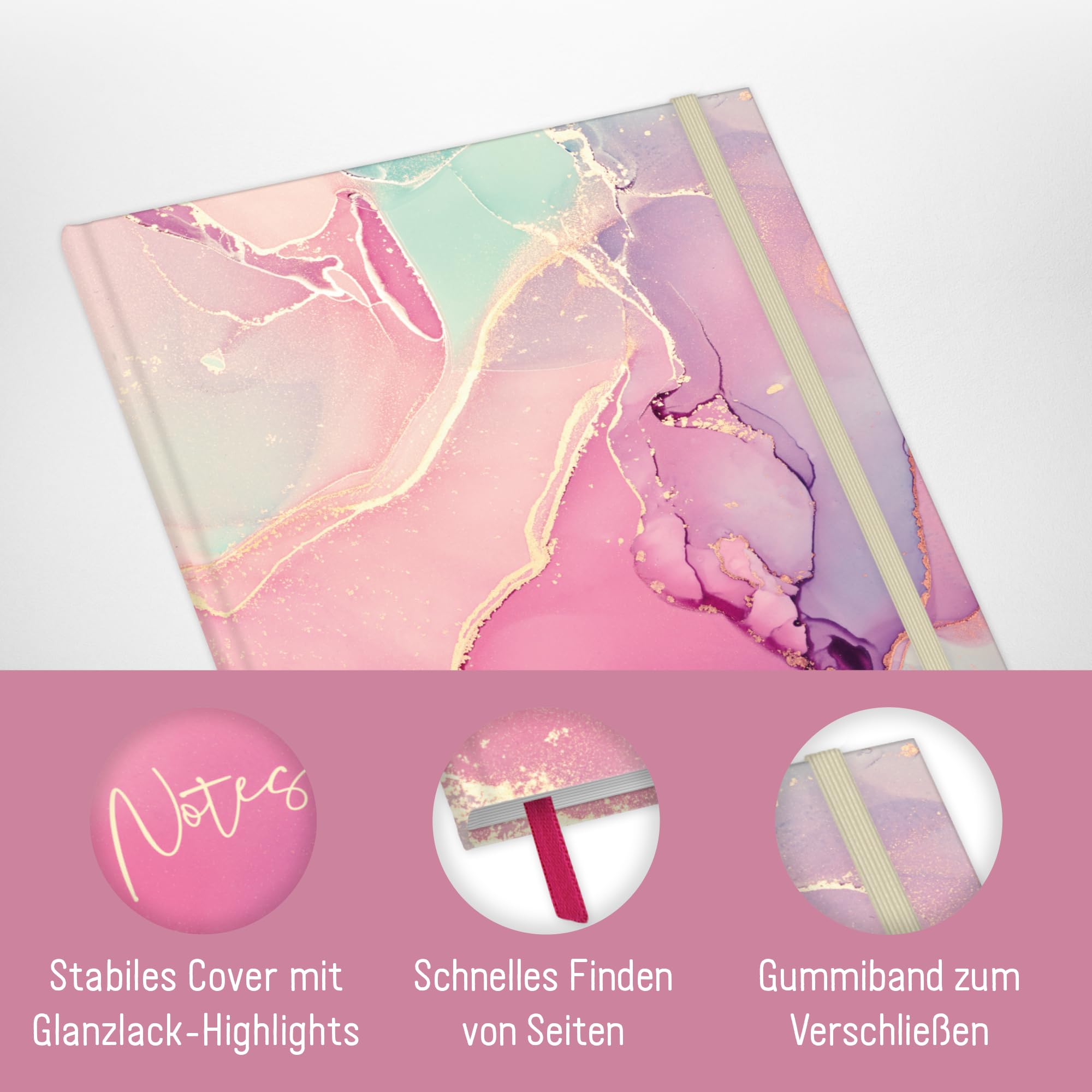 Häfft paper&you® Notizbuch A4+ liniert Journal "Silky Pink" (Packung mit 3)