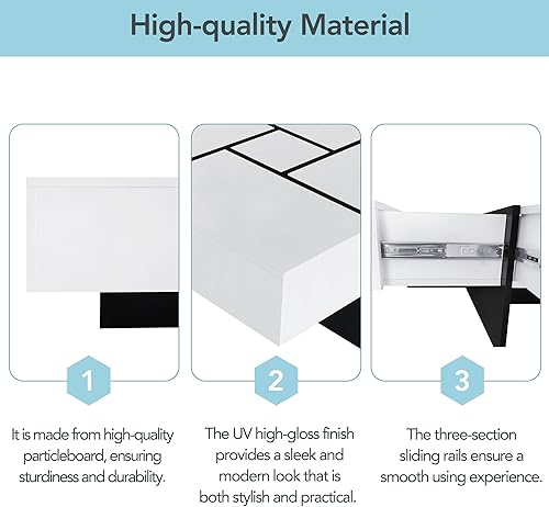 Miniatura 42 de Harper & Bright Designs Mesa de centro contemporánea con parte superior de mármol sintético, mesa de cóctel rectangular con ruedas giratorias, mesa